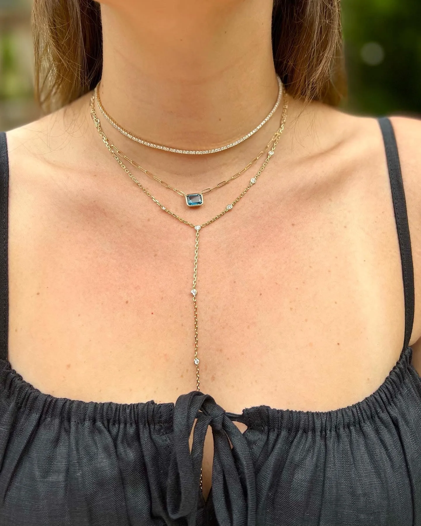 Thick Chain Diamond Bezel Lariat