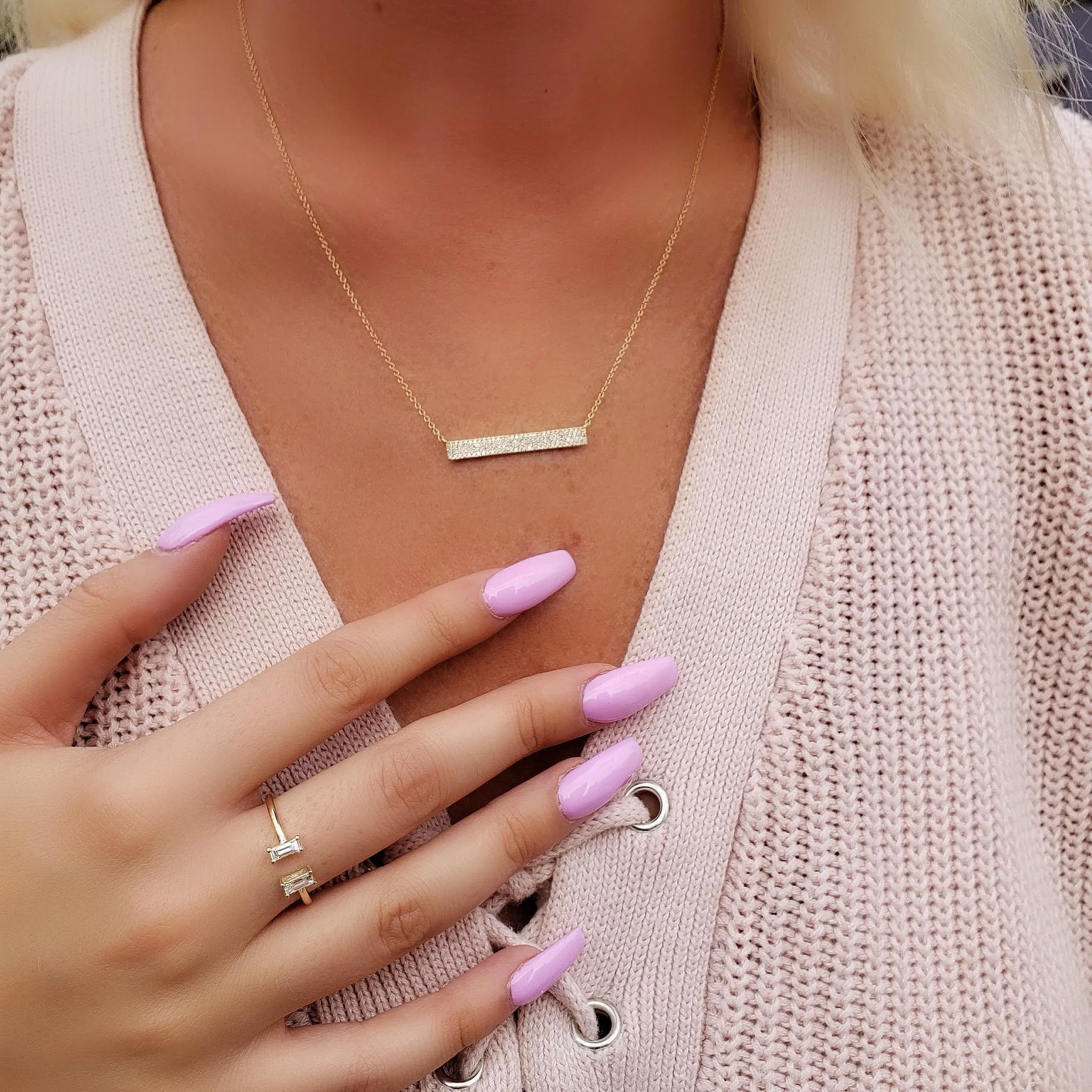 Thick Diamond Bar Necklace