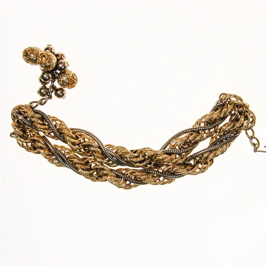 Thick Gold Chain Bracelet with Gold Beads that Dangle