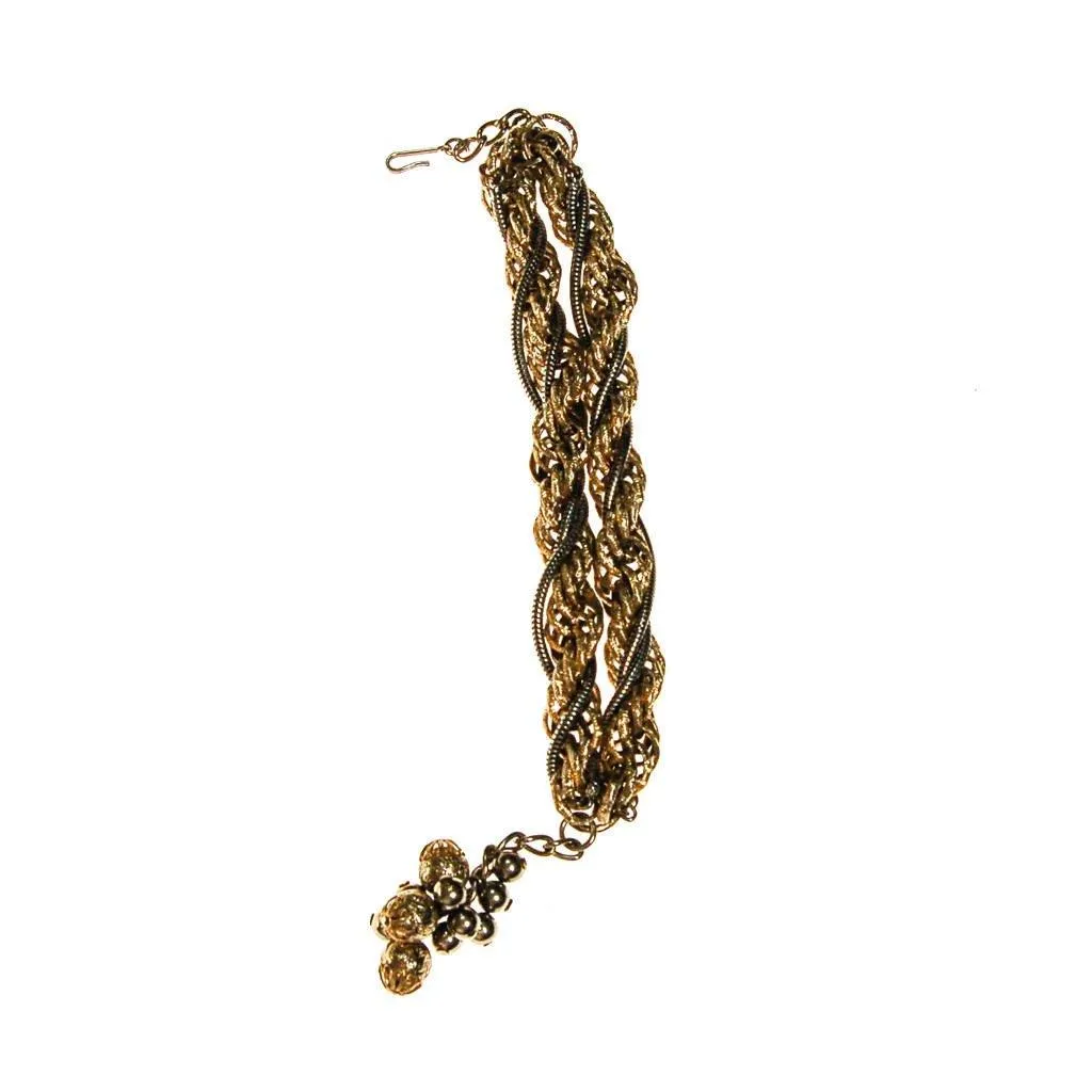 Thick Gold Chain Bracelet with Gold Beads that Dangle