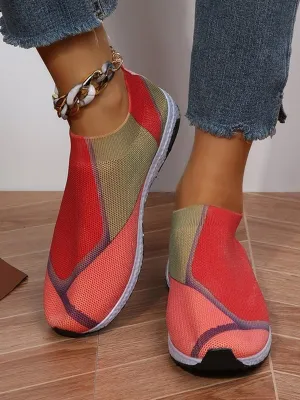 Thick Sole Color Blocking Fly Woven Mesh Slip-On Sneakers Lazy Casual Shoes