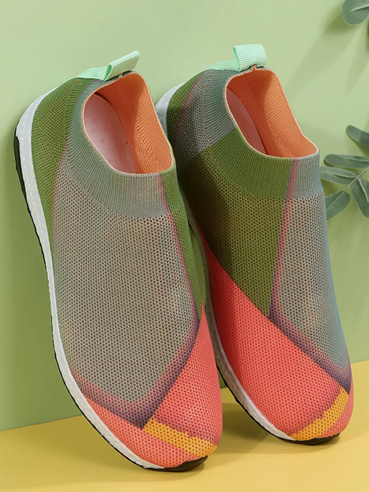Thick Sole Color Blocking Fly Woven Mesh Slip-On Sneakers Lazy Casual Shoes