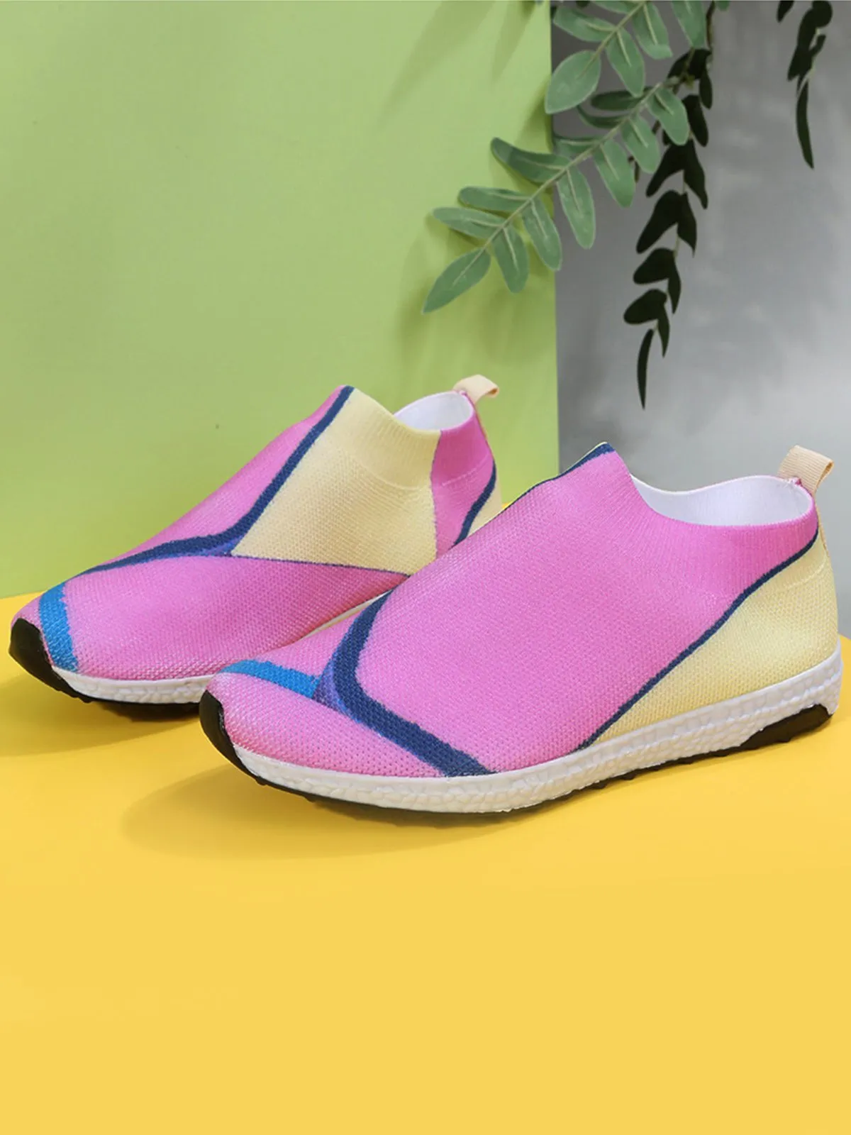 Thick Sole Color Blocking Fly Woven Mesh Slip-On Sneakers Lazy Casual Shoes