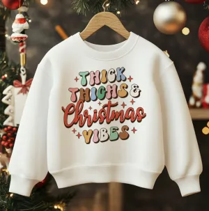 Thick Thighs & Christmas Vibes Retro Toddler & Kids Sweatshirt