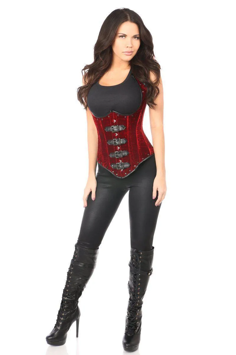 Top Drawer Steel Boned Red Velvet Underbust Corset w/Buckling