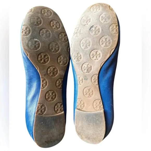 Tory Burch Blue Leather Twiggie Scrunch Ballet Flats