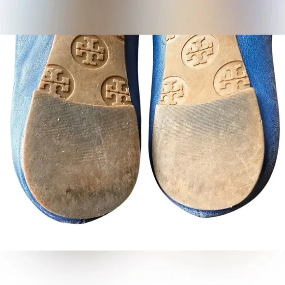 Tory Burch Blue Leather Twiggie Scrunch Ballet Flats