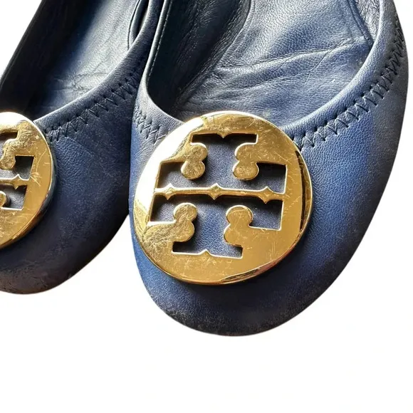 Tory Burch Blue Leather Twiggie Scrunch Ballet Flats