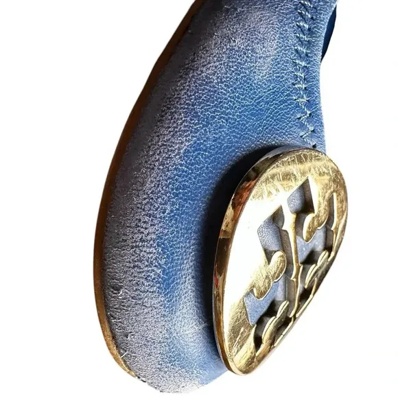Tory Burch Blue Leather Twiggie Scrunch Ballet Flats