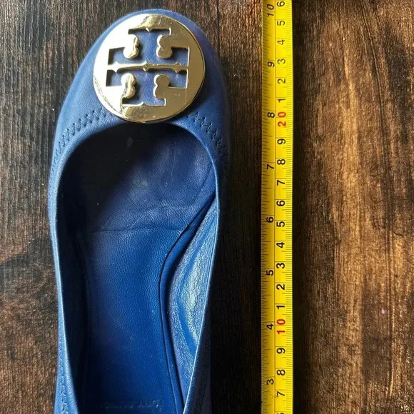 Tory Burch Blue Leather Twiggie Scrunch Ballet Flats