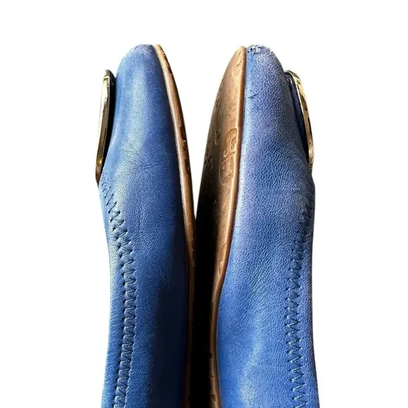 Tory Burch Blue Leather Twiggie Scrunch Ballet Flats