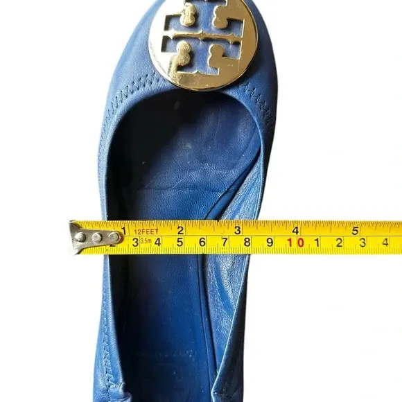 Tory Burch Blue Leather Twiggie Scrunch Ballet Flats