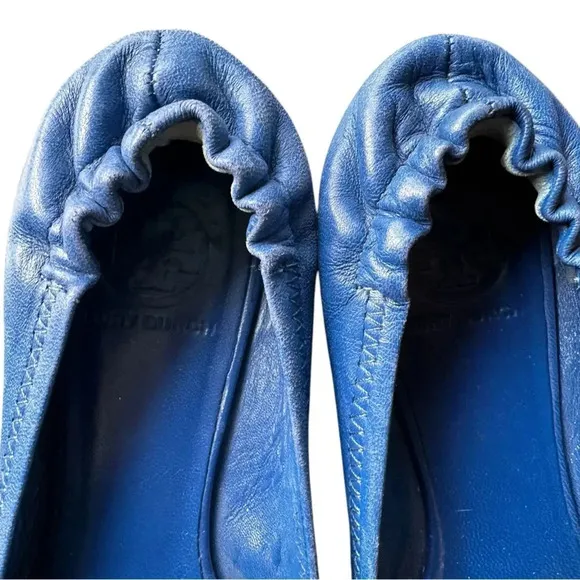 Tory Burch Blue Leather Twiggie Scrunch Ballet Flats