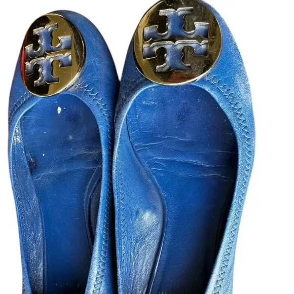 Tory Burch Blue Leather Twiggie Scrunch Ballet Flats