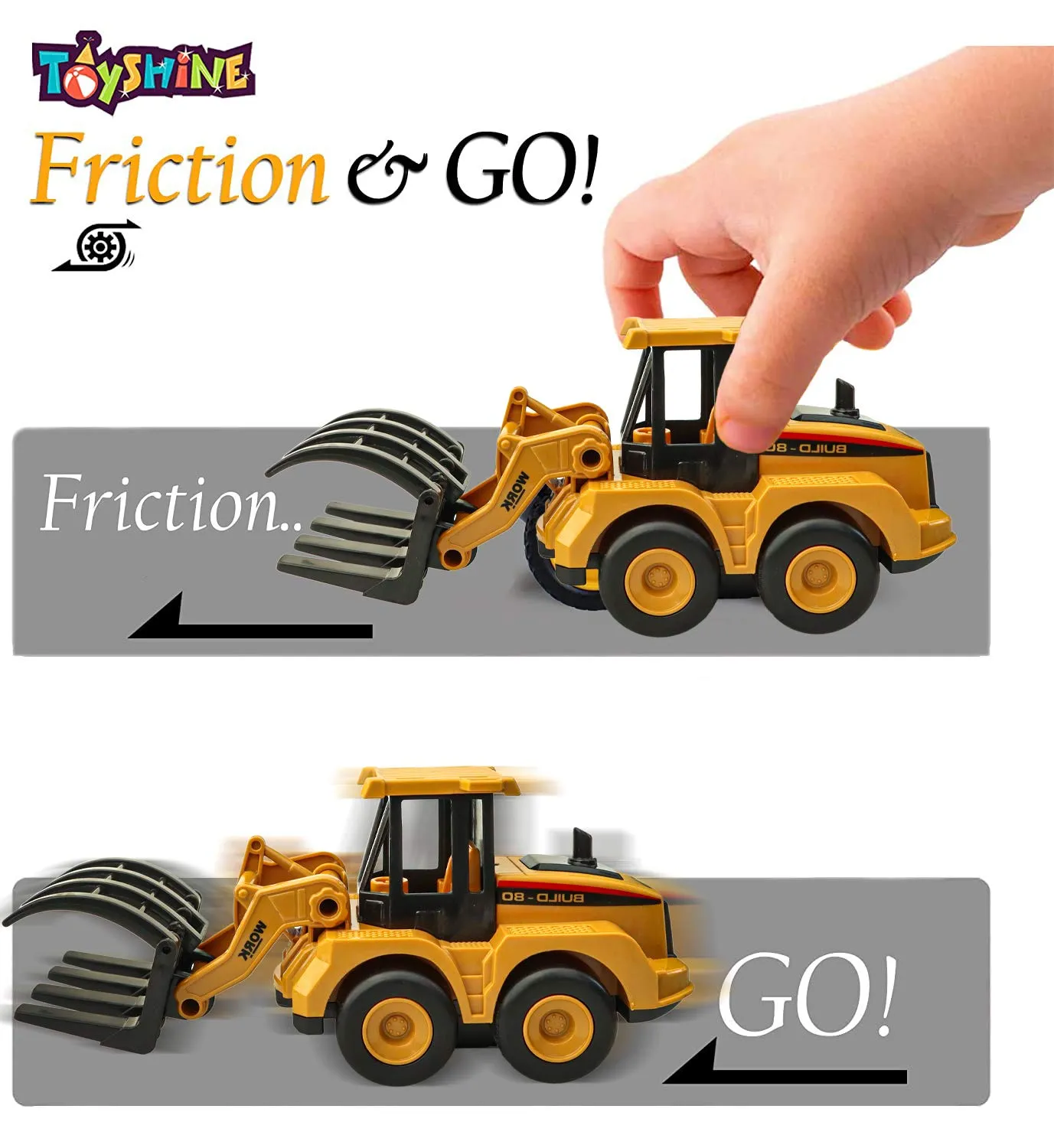 Toyshine Pack of 4 ABS Plastic Construction Vehicle Automobile Car Toy Set, Friction Powered, 4WD Toy Set