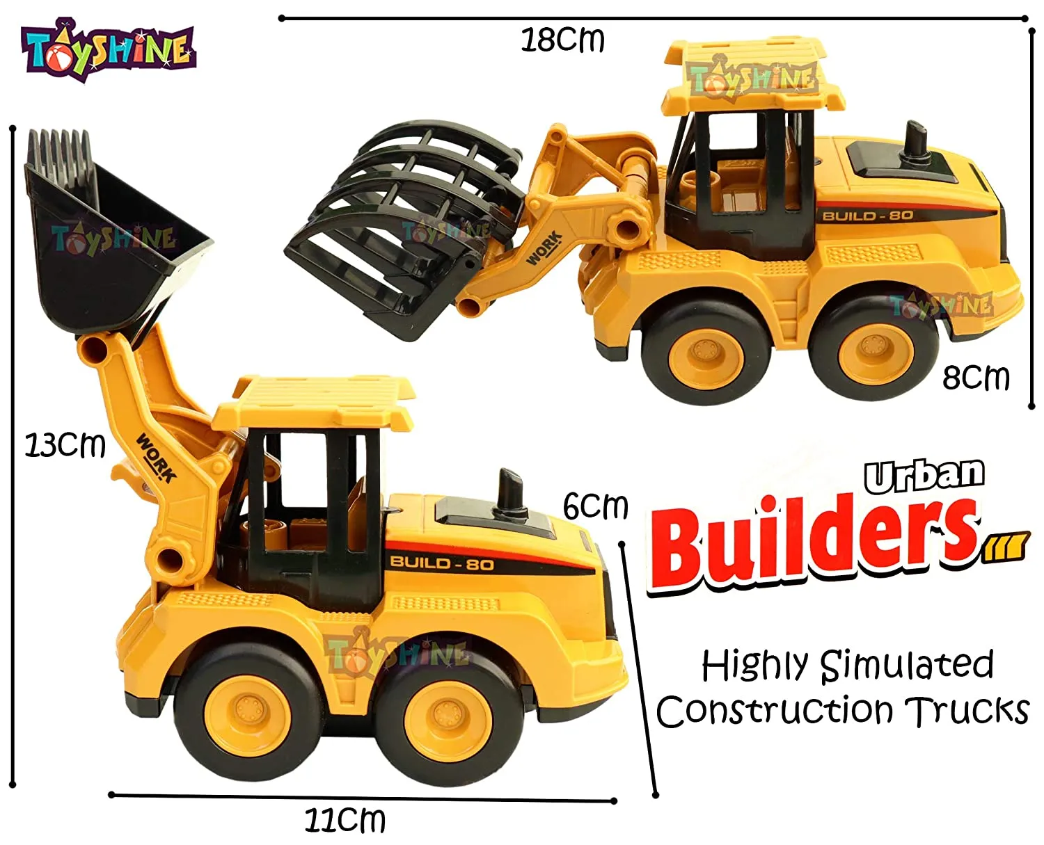 Toyshine Pack of 4 ABS Plastic Construction Vehicle Automobile Car Toy Set, Friction Powered, 4WD Toy Set