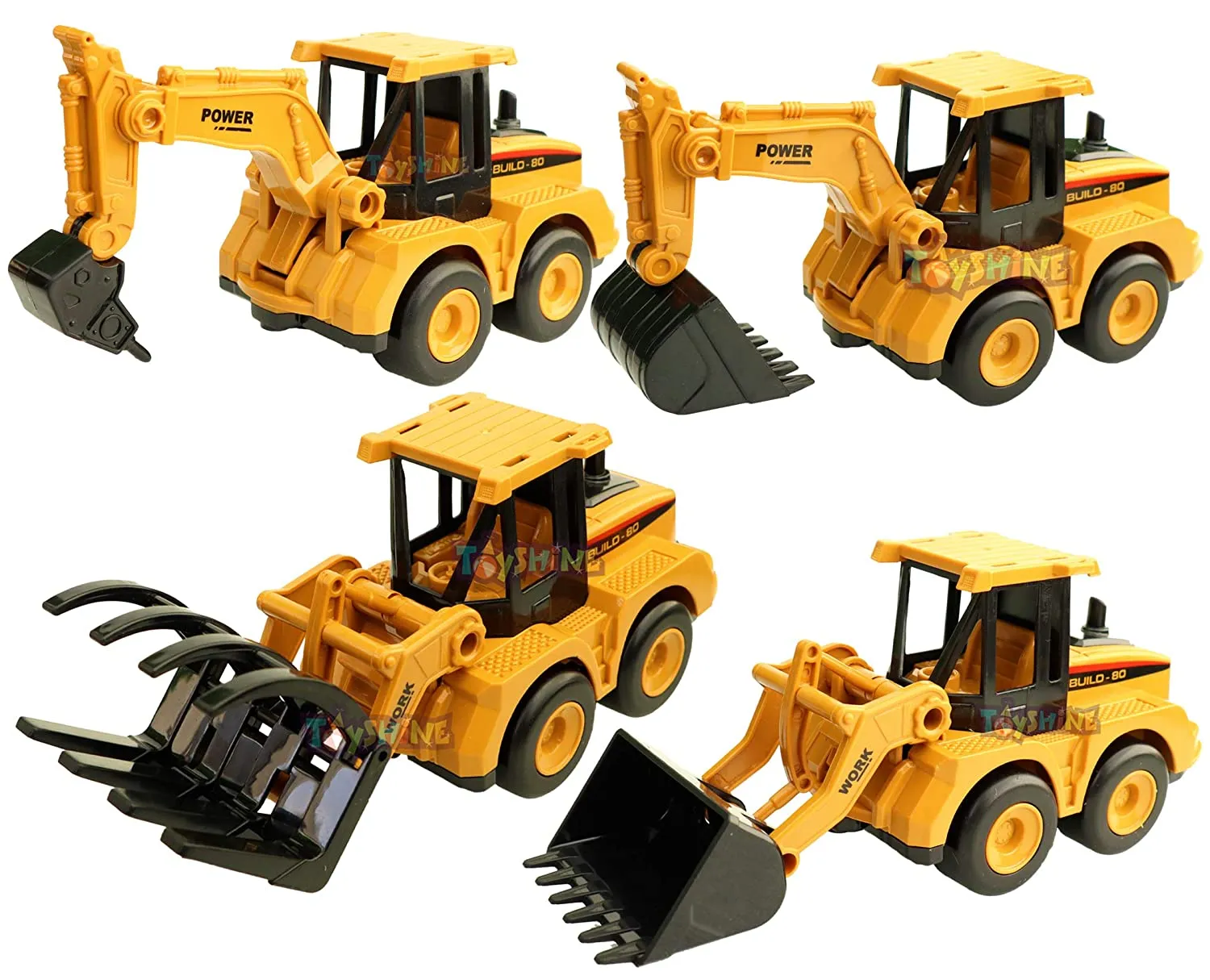 Toyshine Pack of 4 ABS Plastic Construction Vehicle Automobile Car Toy Set, Friction Powered, 4WD Toy Set