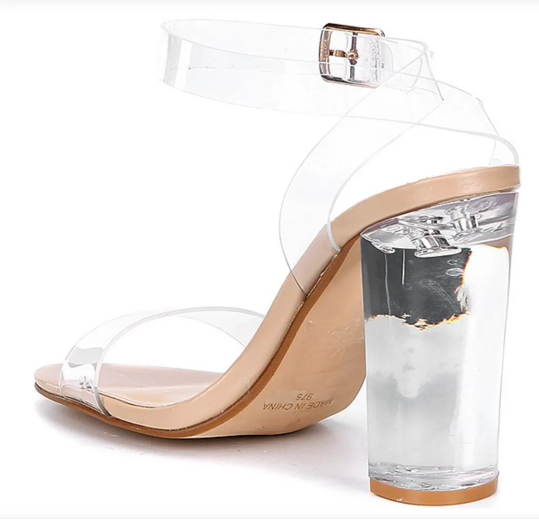 Translucent Ankle Strap Block Heels