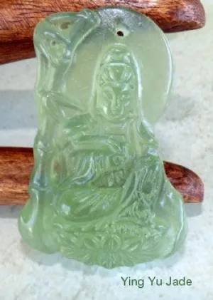 Translucent Chinese Jade Guan Yin and Bamboo Pendant (P221)
