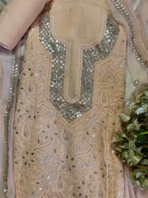 Trending Fancy Chikankari Mukaish Work Salwar Suit In Blush Peach