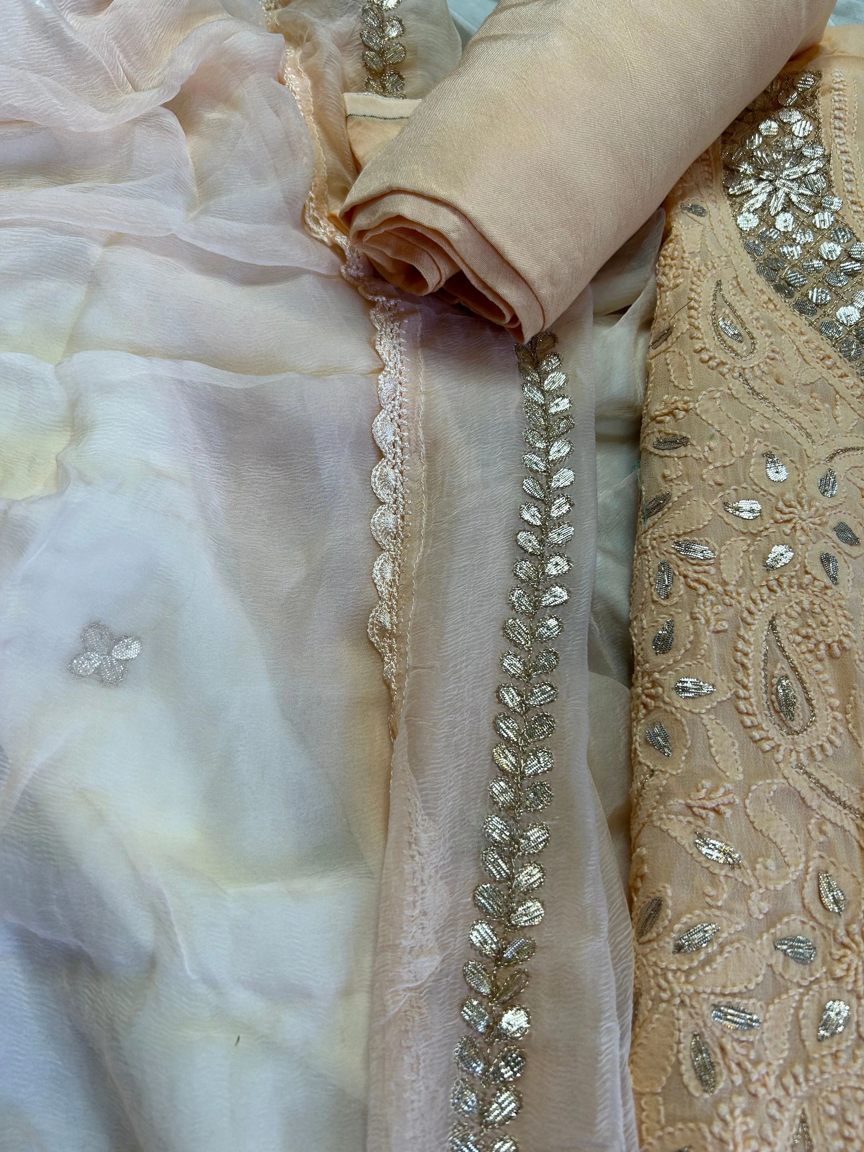 Trending Fancy Chikankari Mukaish Work Salwar Suit In Blush Peach