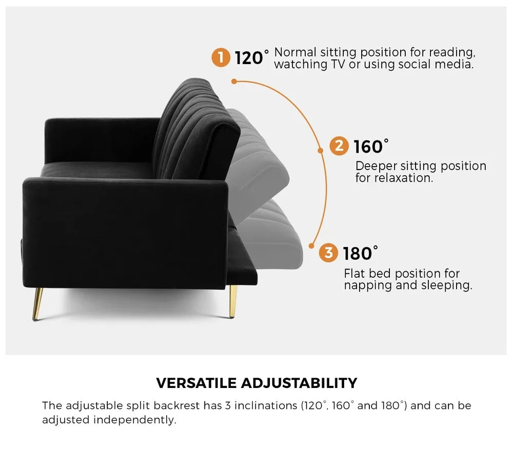 TRI 3-Seater Sofa Bed Velvet Black