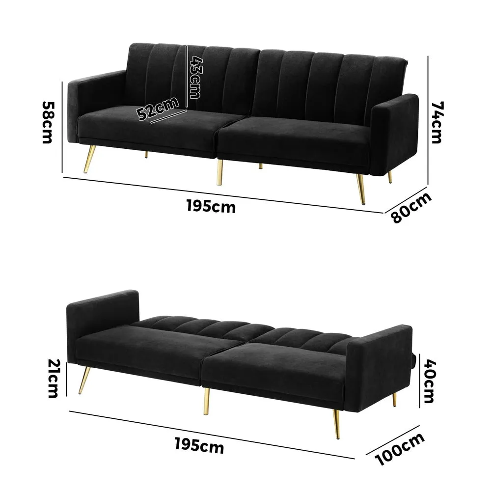 TRI 3-Seater Sofa Bed Velvet Black