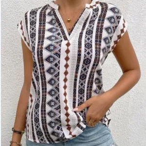 Tribal Threads V-Neck Cap Sleeve Printed Blouse