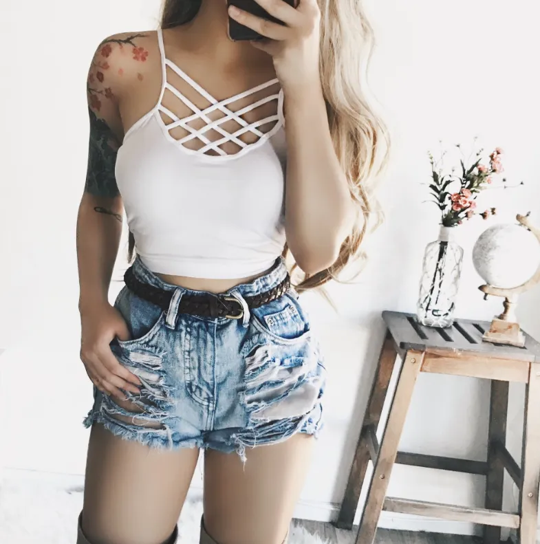 Triple Crisscross Bralette Sexy Seamless Bra Cami Tank Top