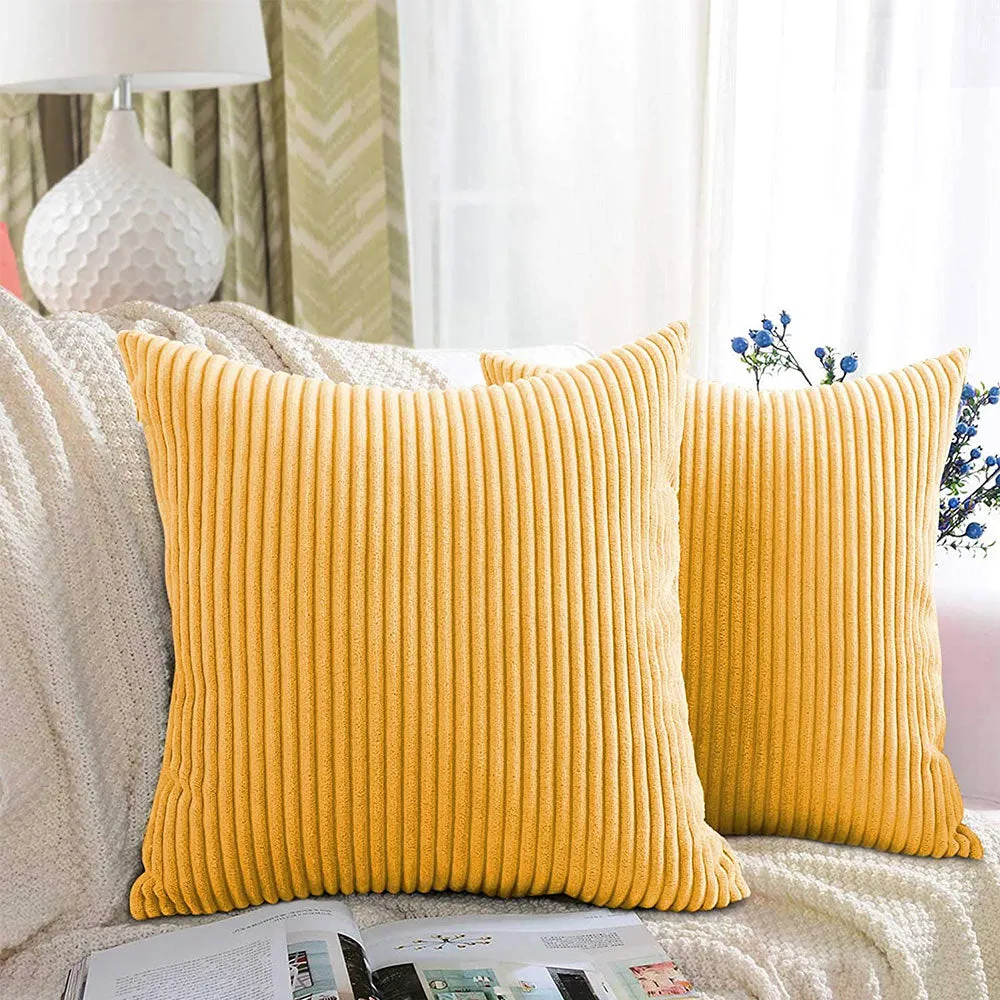 TRIPLETREE Throw Pillow Cover Pack of 2 Striped Corduroy Velvet 18X18 inch