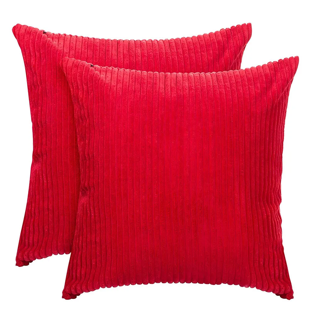TRIPLETREE Throw Pillow Cover Pack of 2 Striped Corduroy Velvet 18X18 inch