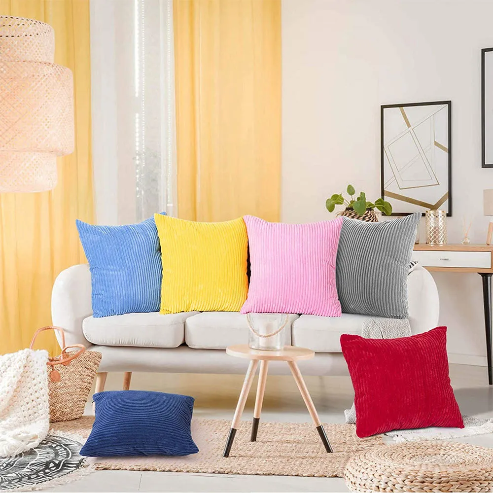 TRIPLETREE Throw Pillow Cover Pack of 2 Striped Corduroy Velvet 18X18 inch