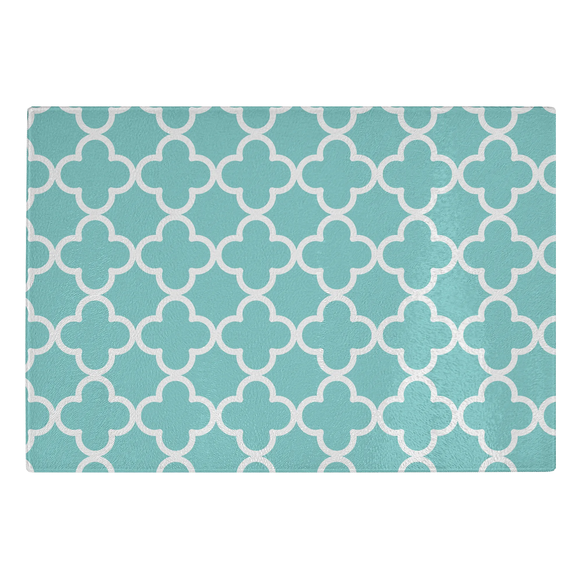 Turquoise and White Quatrefoil Tempered Glass Cutting Board