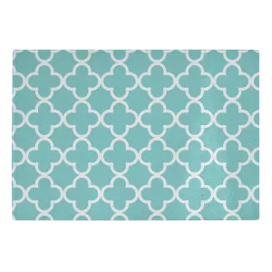 Turquoise and White Quatrefoil Tempered Glass Cutting Board
