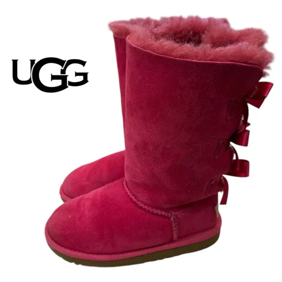 UGG Australia Kids Tall Bailey Pink Suede Leather Winter Boots 13
