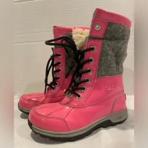 UGG Butte II Patent Pink Silver Glitter Lace Up Pink Waterproof Boots Girls 13