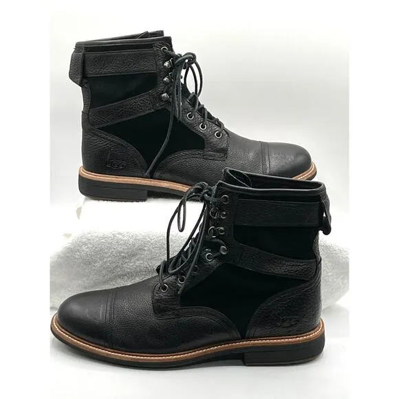 UGG Magnusson Black Leather &amp; Suede Comfort VTG Style Lace Up Boots Mens Size 12