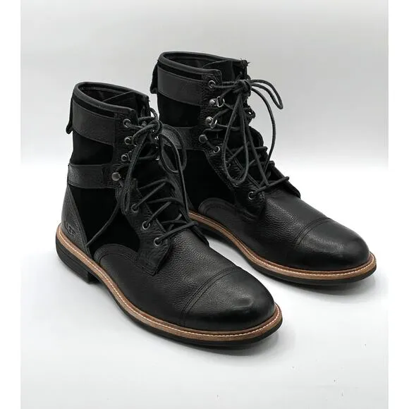UGG Magnusson Black Leather &amp; Suede Comfort VTG Style Lace Up Boots Mens Size 12