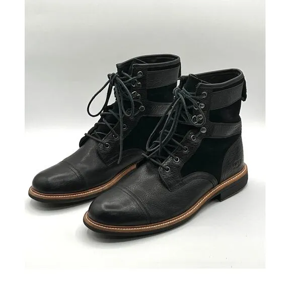 UGG Magnusson Black Leather &amp; Suede Comfort VTG Style Lace Up Boots Mens Size 12