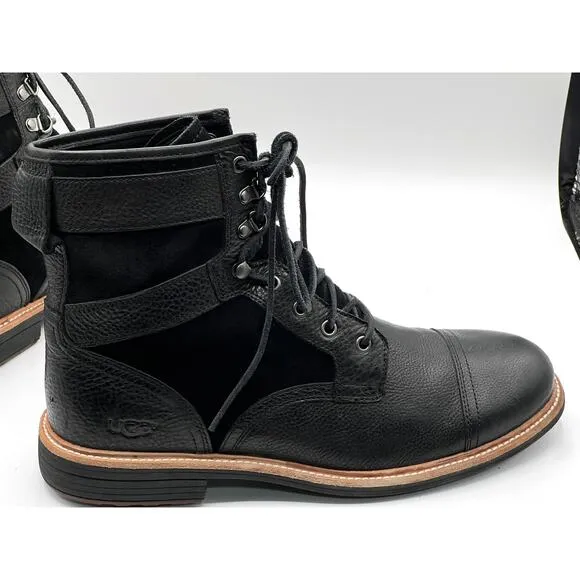 UGG Magnusson Black Leather &amp; Suede Comfort VTG Style Lace Up Boots Mens Size 12