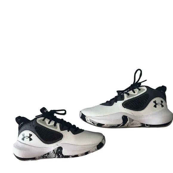 Under Armour Boys  Lockdown 6 Basketball Shoes White/ Jet Gray Black Size 4.5