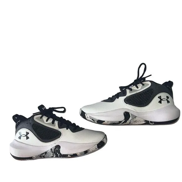 Under Armour Boys  Lockdown 6 Basketball Shoes White/ Jet Gray Black Size 4.5