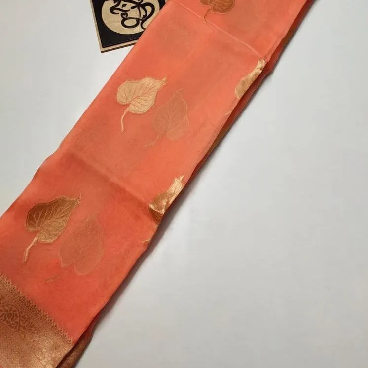 Unique Peach Banarasi Semi Georgette Soft Silk Saree