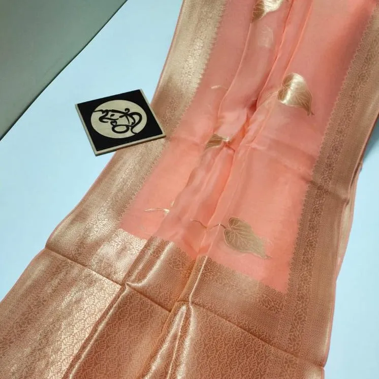 Unique Peach Banarasi Semi Georgette Soft Silk Saree