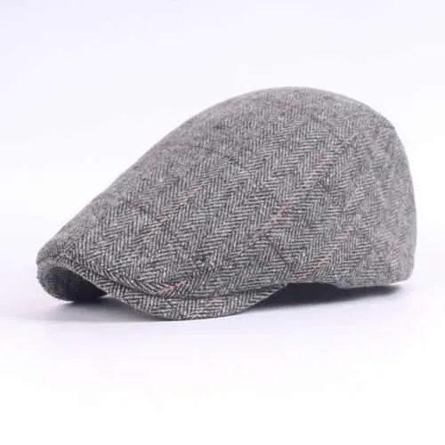 Unisex Woolen Cotton Blend Gird Blank Newsboy Beret Cap Adjustable Thick Golf Cabbie Hat For Men
