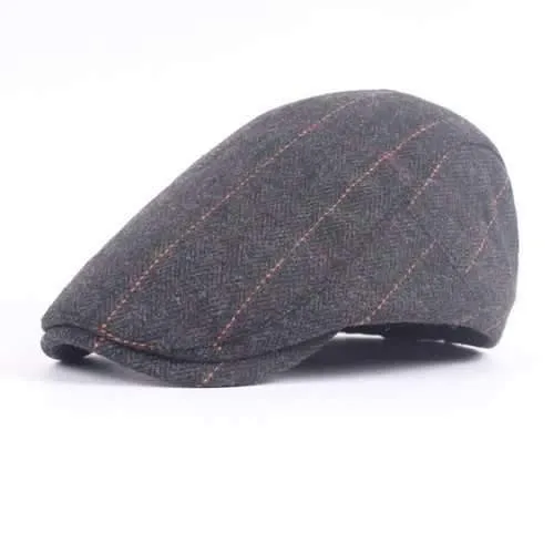 Unisex Woolen Cotton Blend Gird Blank Newsboy Beret Cap Adjustable Thick Golf Cabbie Hat For Men