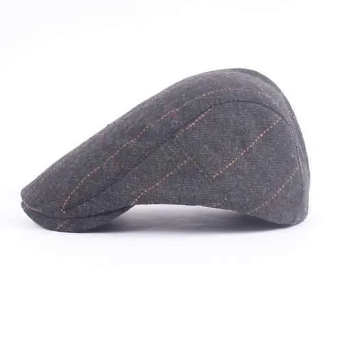 Unisex Woolen Cotton Blend Gird Blank Newsboy Beret Cap Adjustable Thick Golf Cabbie Hat For Men