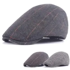 Unisex Woolen Cotton Blend Gird Blank Newsboy Beret Cap Adjustable Thick Golf Cabbie Hat For Men