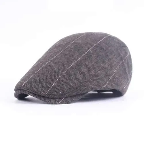 Unisex Woolen Cotton Blend Gird Blank Newsboy Beret Cap Adjustable Thick Golf Cabbie Hat For Men