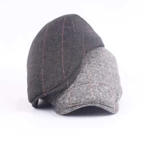 Unisex Woolen Cotton Blend Gird Blank Newsboy Beret Cap Adjustable Thick Golf Cabbie Hat For Men